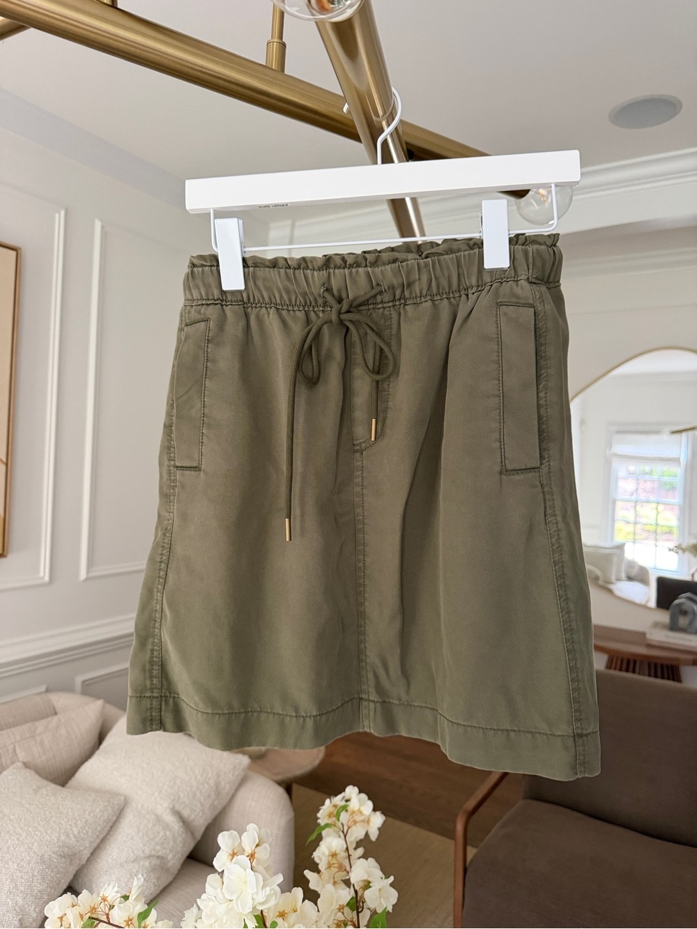 LOFT Olive Green Drawstring Mini Skirt
